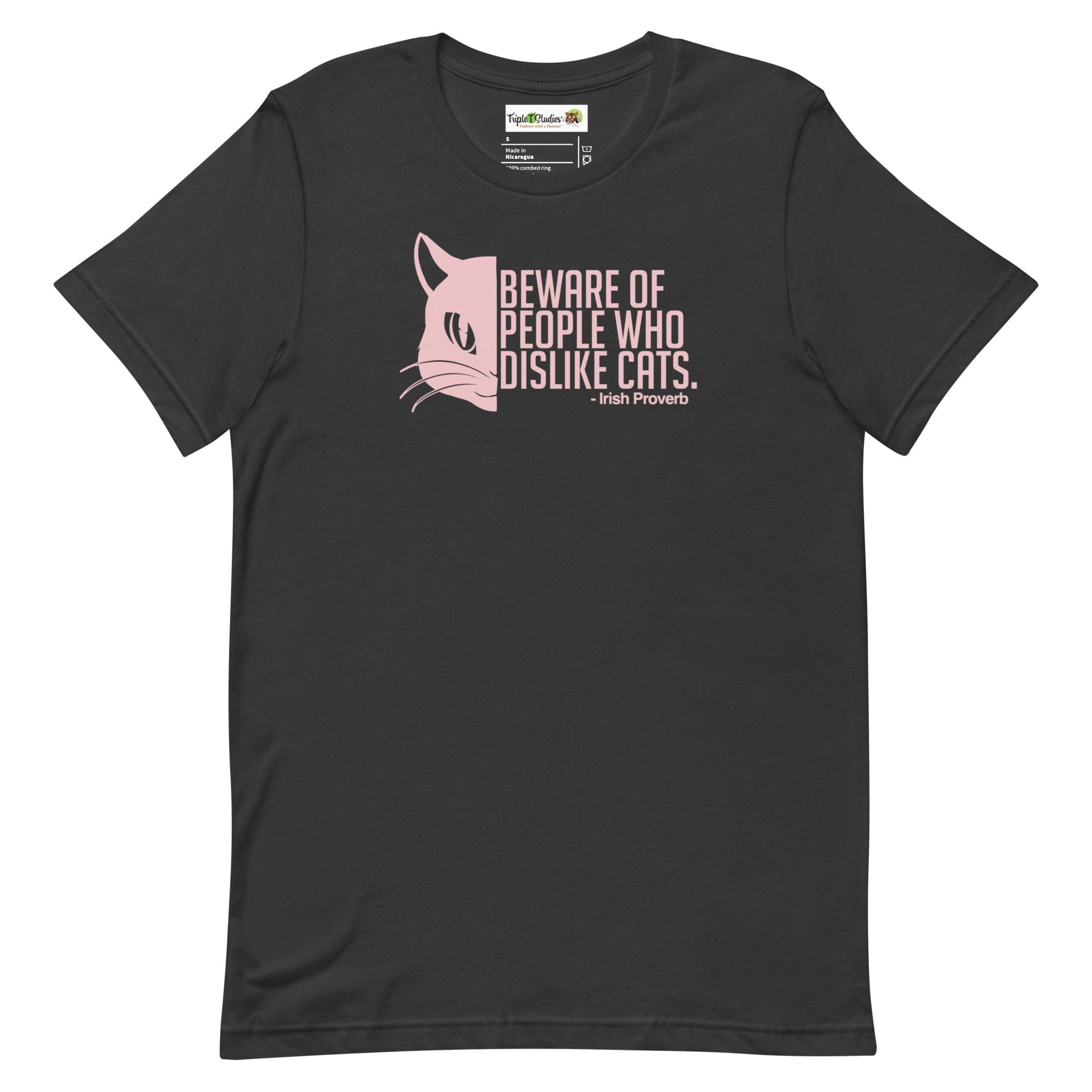 Irish Proverb Cat T-Shirt | Dark Gray with Pink