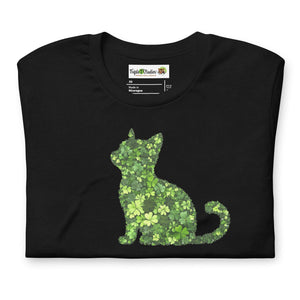 Shamrock Cat T-Shirt. Black