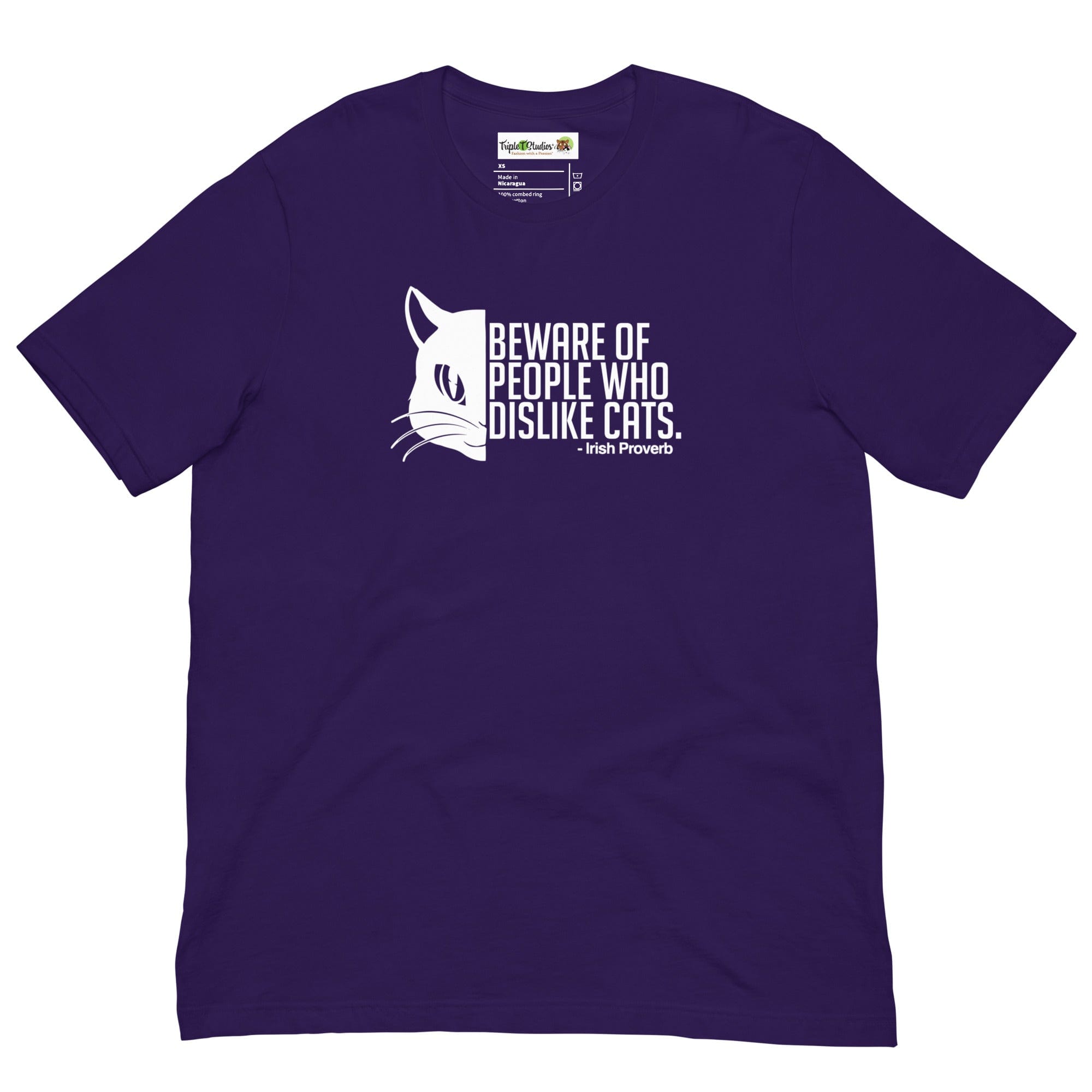 Cat T-Shirt. Purple Irish Proverb