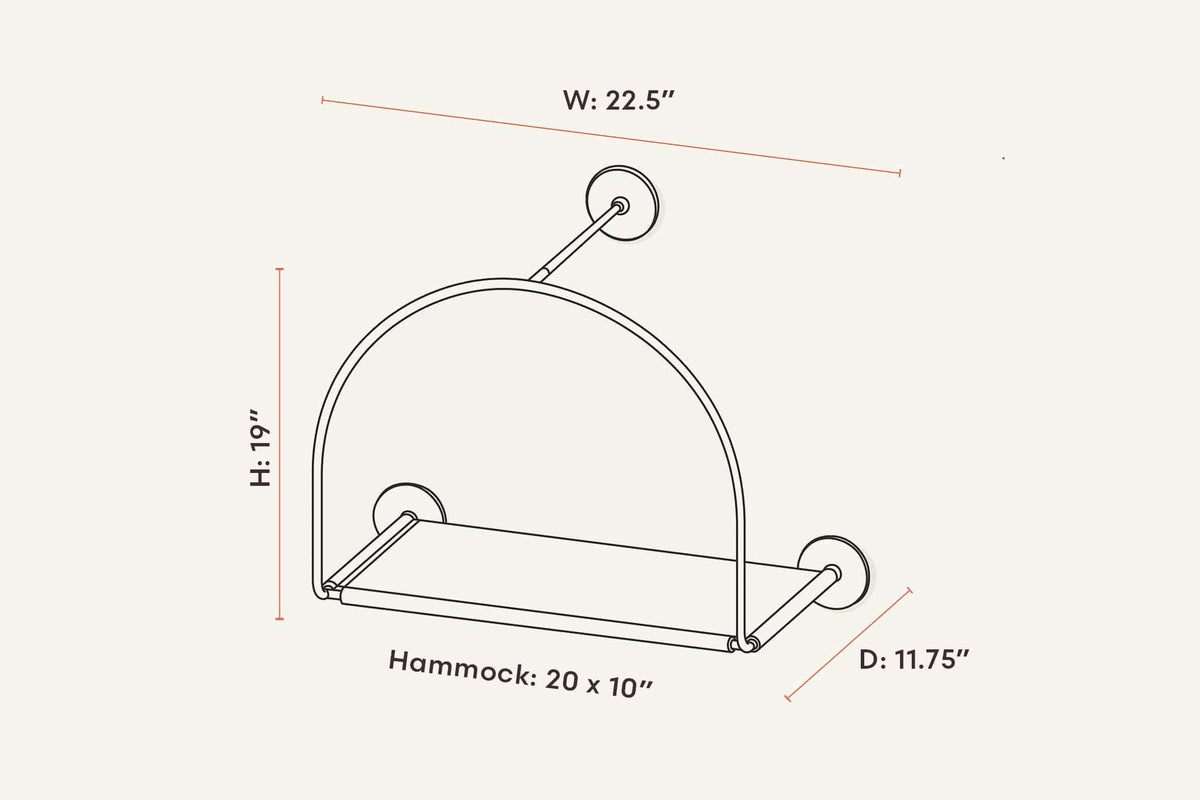 Tuft paw cat hammock diagram with labeled dimensions featured on white background