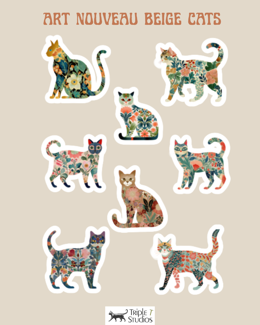 8 vinyl decals | Art Nouveau Cats