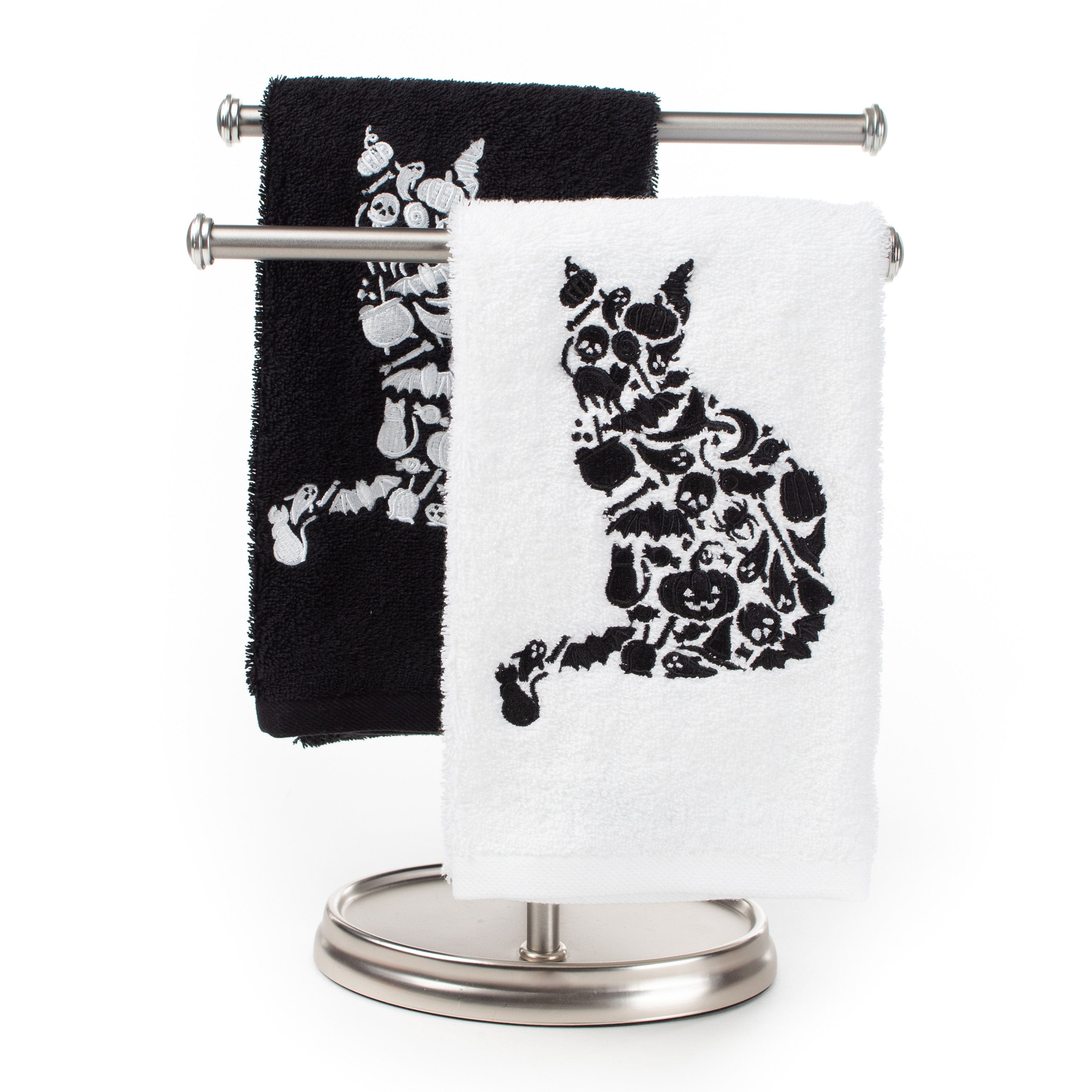 Checkered Hand Towel Black and White Kitchen Towels Cat Themed