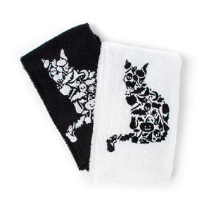 Black and White Halloween Embroidered Cat Towels