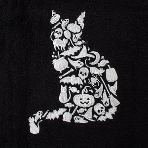Black Embroidered Halloween Cat Towel