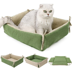 Reversible Cat Bed.  Green and Tan 