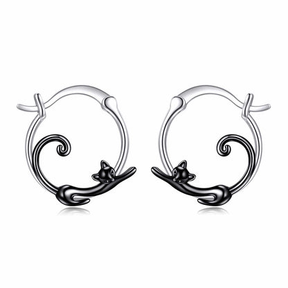 Small Black Cat Hoop Earring | Triple T Studios