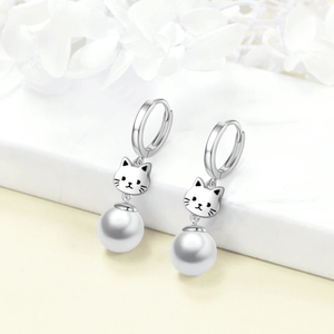 Sterling Silver Pearl Drop Cat Earrings
