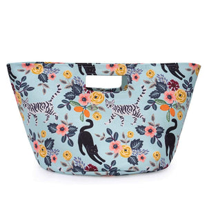 Cat Design Canvas Storage Bin- Cats and Flowers