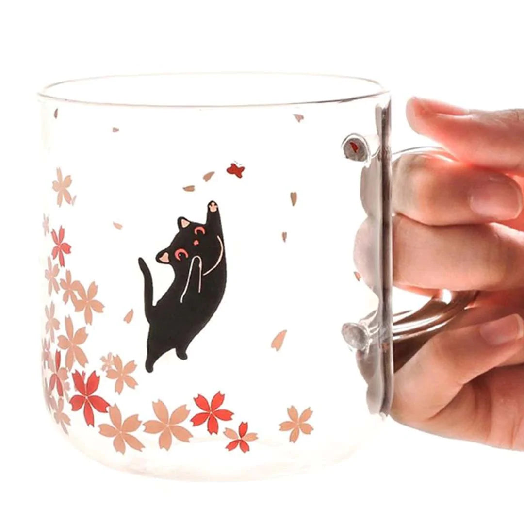 Glass Cat Mug | Sakura Cat Mug