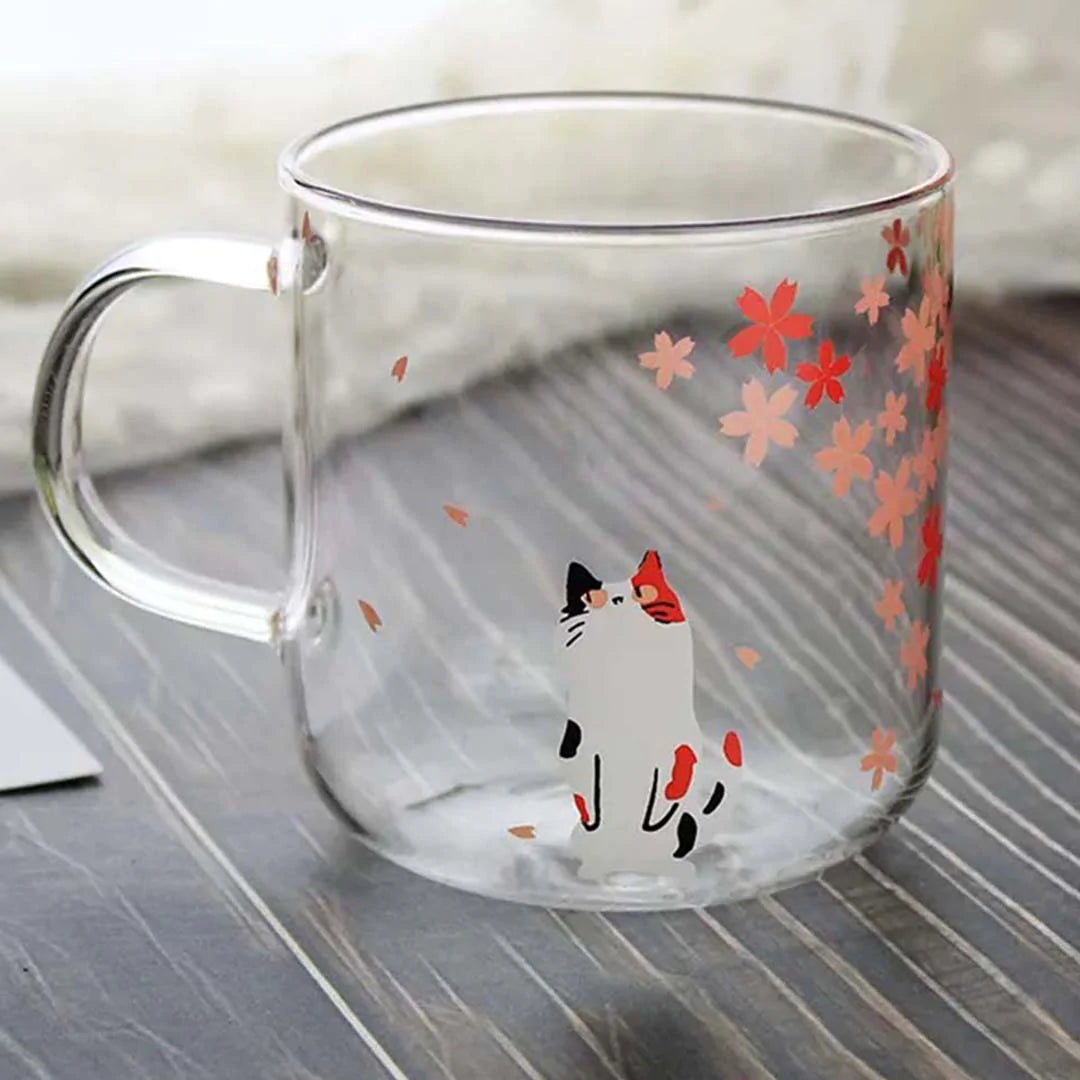Glass Cat Mug | Sakura Cat Mug