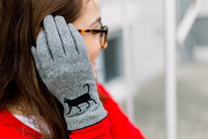  cat gloves-gray with black cat/cotton/poly