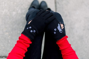 cat gloves-cat and paw design/black