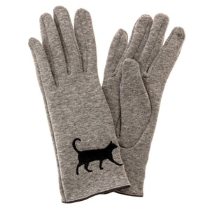  cat gloves-gray with black cat/vegan
