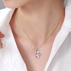 Cat Necklace-Swarovski Crystal Heart Cat Pendant