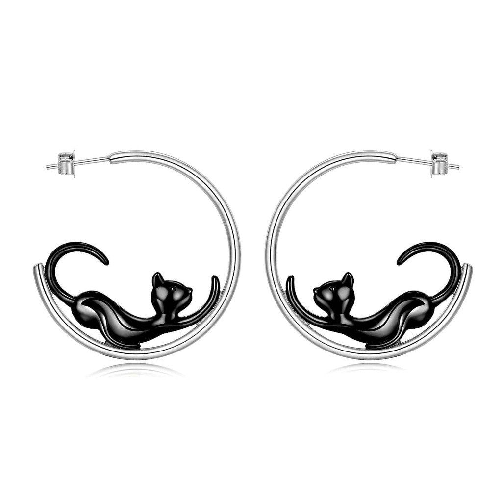 Black and white Cat Drop Earrings set of 2