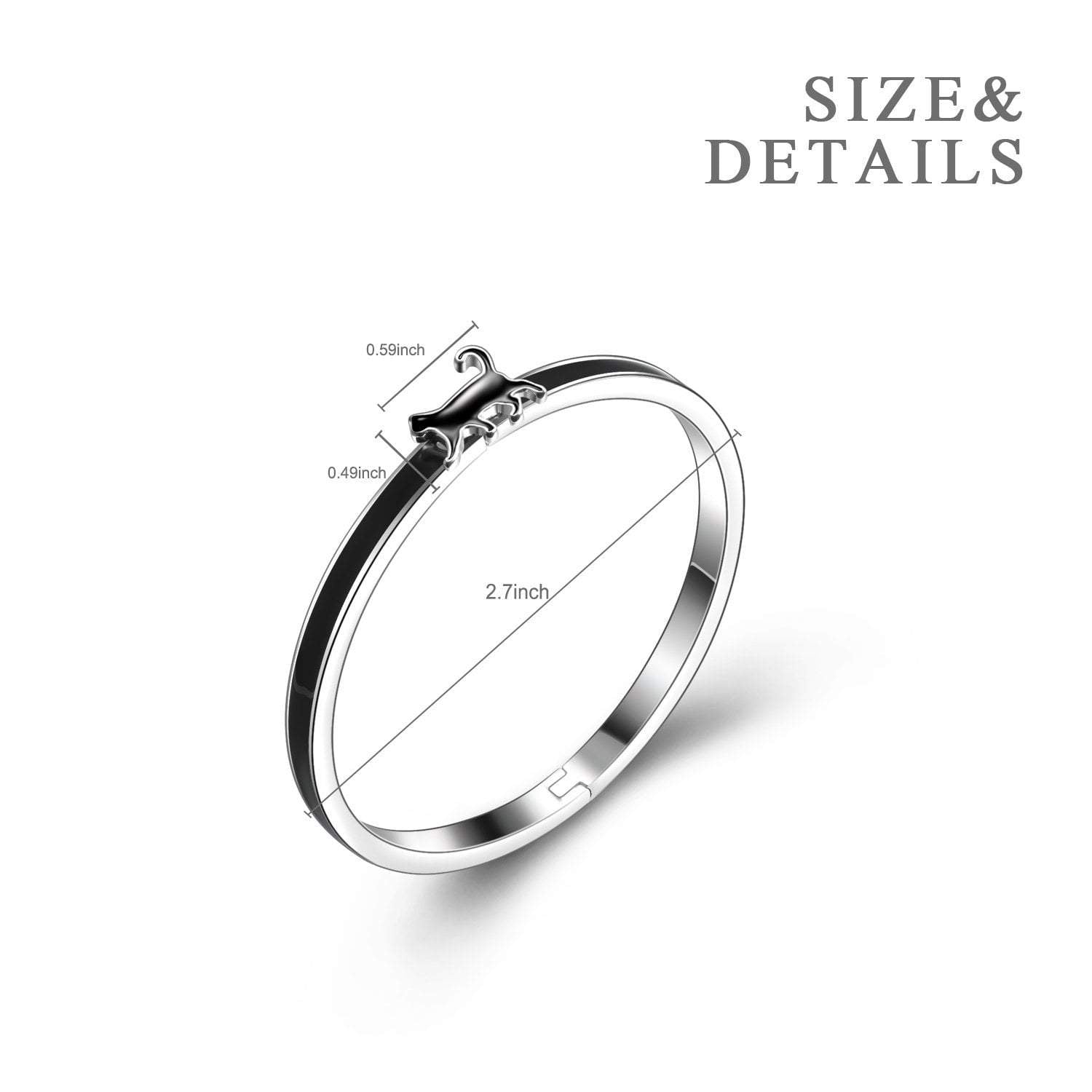 dimensions of the Triple T Studios enamel Cat Bracelet bangle