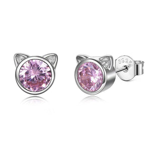 Cat Earrings-Pink crystal