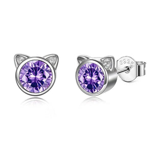 Cat Earrings-purple crystal
