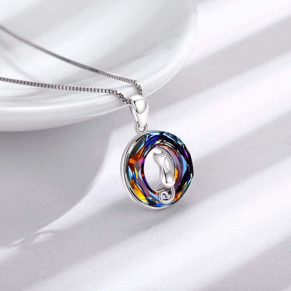 Cat Necklace-Rainbow Crystal Cat Necklace