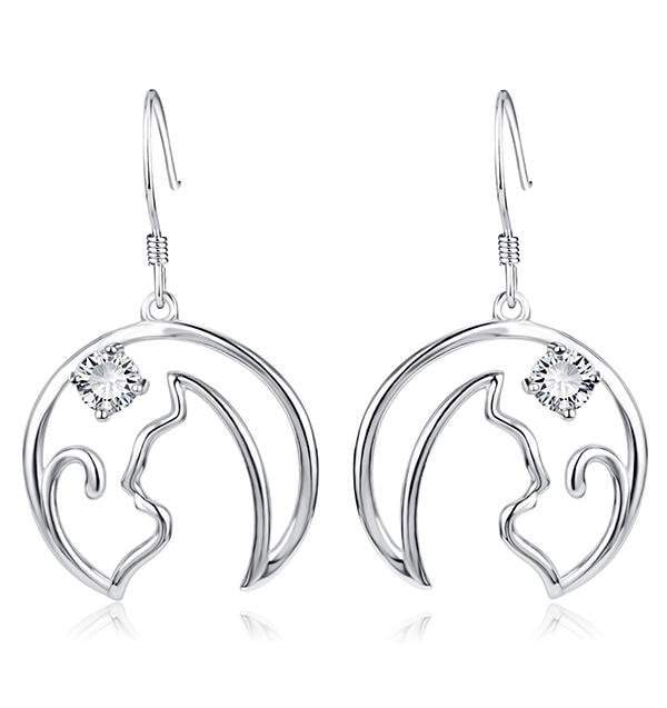 Sterling Silver Cat Wire Earrings | Cat Earrings