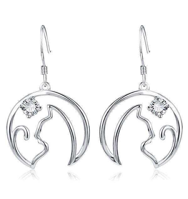 Sterling Silver Cat Wire Earrings | Cat Earrings