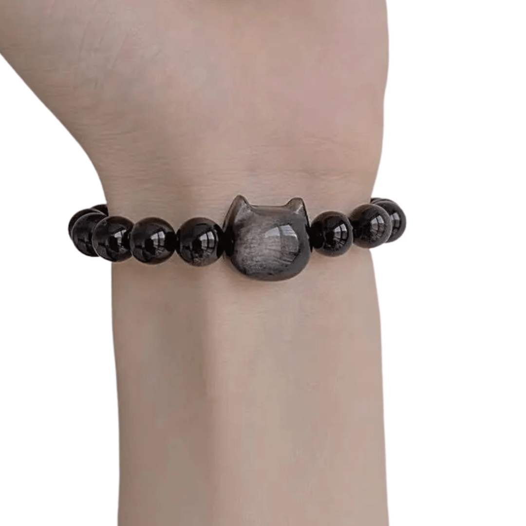 Obsidian Bead Black Cat Bracelet