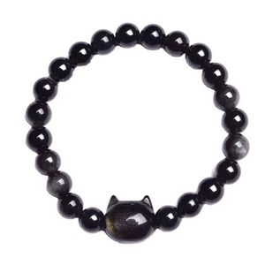 Obsidian Bead Black Cat Bracelet