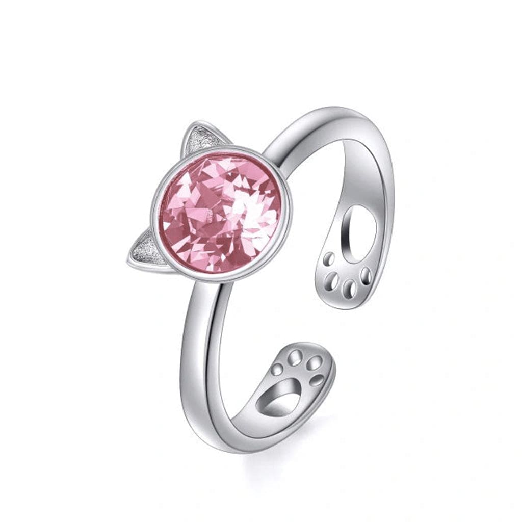 GIFT SET: Sterling Silver Crystal Cat Earrings & Matching Ring