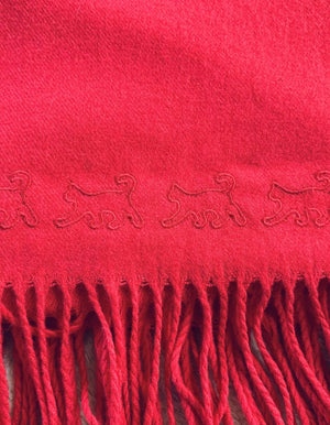 Red cat scarf close up of embroidery