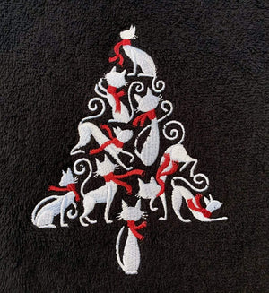 Black Holiday Cat Tree Hand Towel