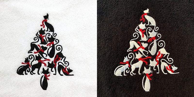Black and White Holiday Cat Tree Hand Towel