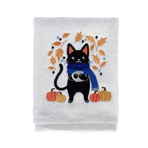 Mud Pie Halloween Black Cat Linen Tea Towel, decor, set