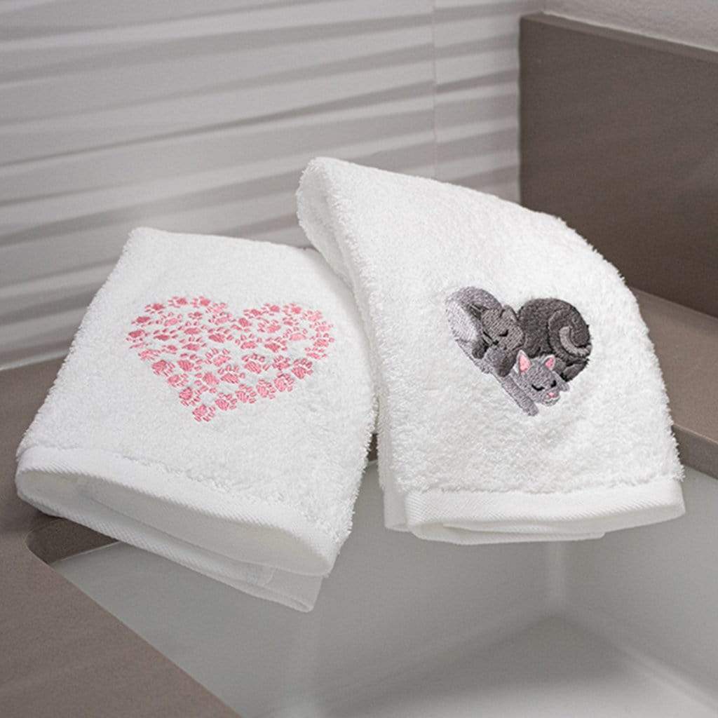 Heart Cat Hand Towels