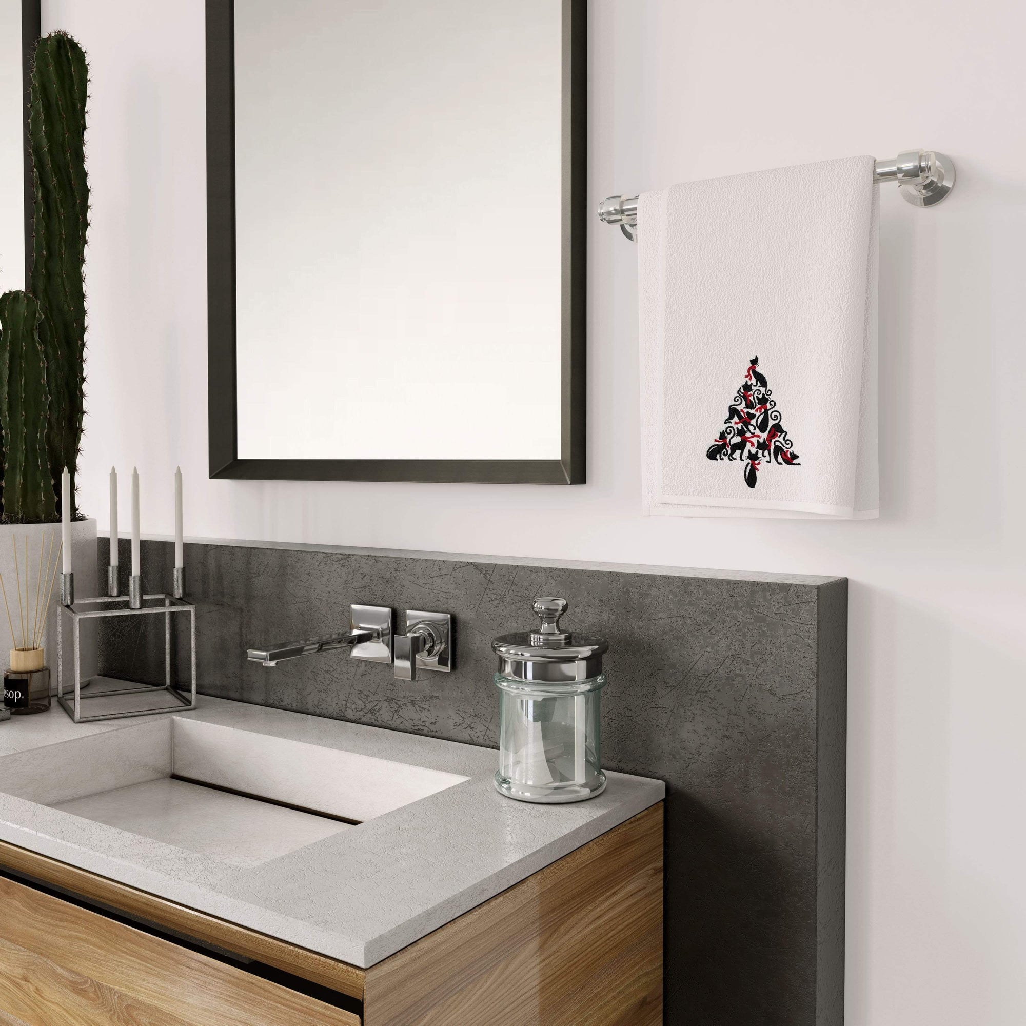 Holiday Cat Tree Hand Towel in bathroom