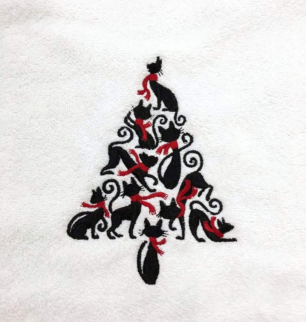 White Holiday Cat Tree Hand Towel